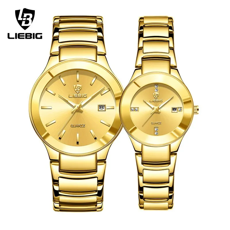 

LIEBIG Luxury Golden Stainless Steel Quartz Watch Women Men Waterproof Date Wristwatches For Ladies Female Clock Montre Femme
