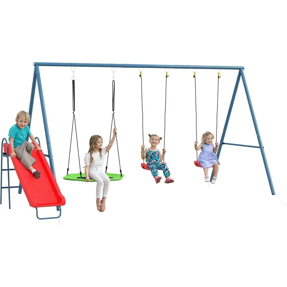 

Heavy-Duty 3-in-1 Swing Set for Backyard Fun: Swing Seats, Saucer Swing, Slide