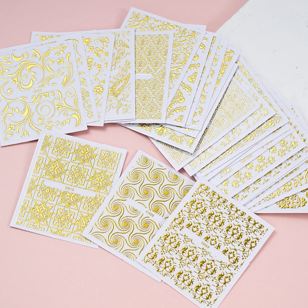 30 pezzi oro metallizzato pizzo fiori vite nail art adesivo 3D floreale autoadesivo cursore elegante matrimonio fiore manicure decalcomanie