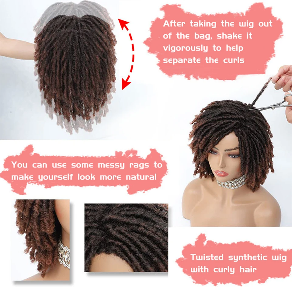 Dreadlock الباروكات للنساء السود والأطفال والرجال شقراء قصيرة مجعد شعر مستعار كبير الأفرو شعر مستعار مضفر تويست تجديل بيروكات صناعية #2