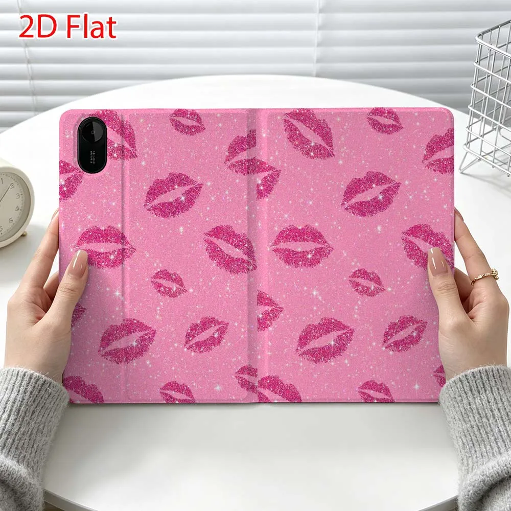 Red lip art pattern For Xiaomi Poco Redmi Pad 8 2 4 C1 6 6S 7 7S SE 9.7 14 11 11.2 Inch Pen Tray Tablet Case Fashion