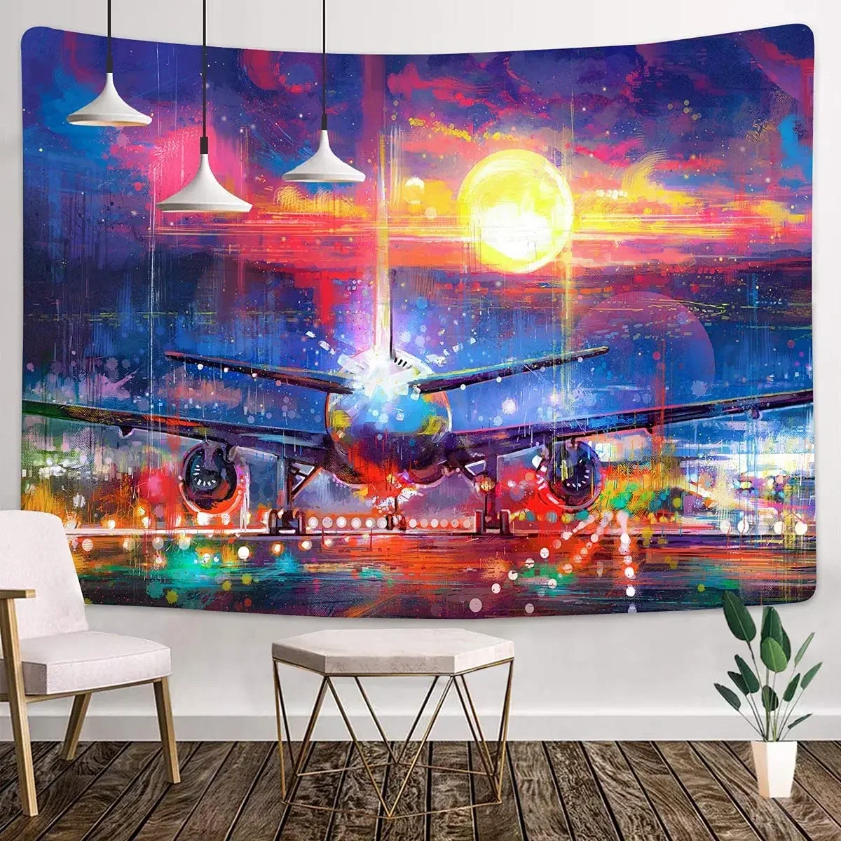 Airport Terminal Tapestry Wall Hanging Backdrop Airplane Departure Airport Lounge Photography Backdrop Tapestries for Home Decor