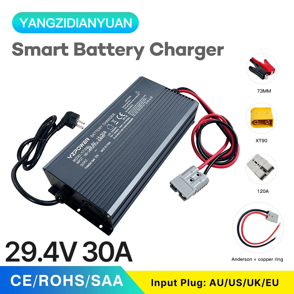 29.4V 30A Battery Charger with Display Screen Fast and Slow Charging Switch for Lithium Battery Charger with Fans  for Electric