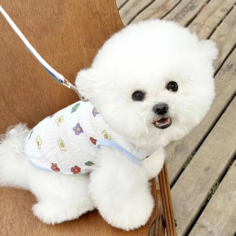 

Mesh Breathable Dog Clothes Teddy Cat Pretty Flower Short Sleeve Summer Thin Leashable Small Dog Pullover Bichon Sleeveless Ves