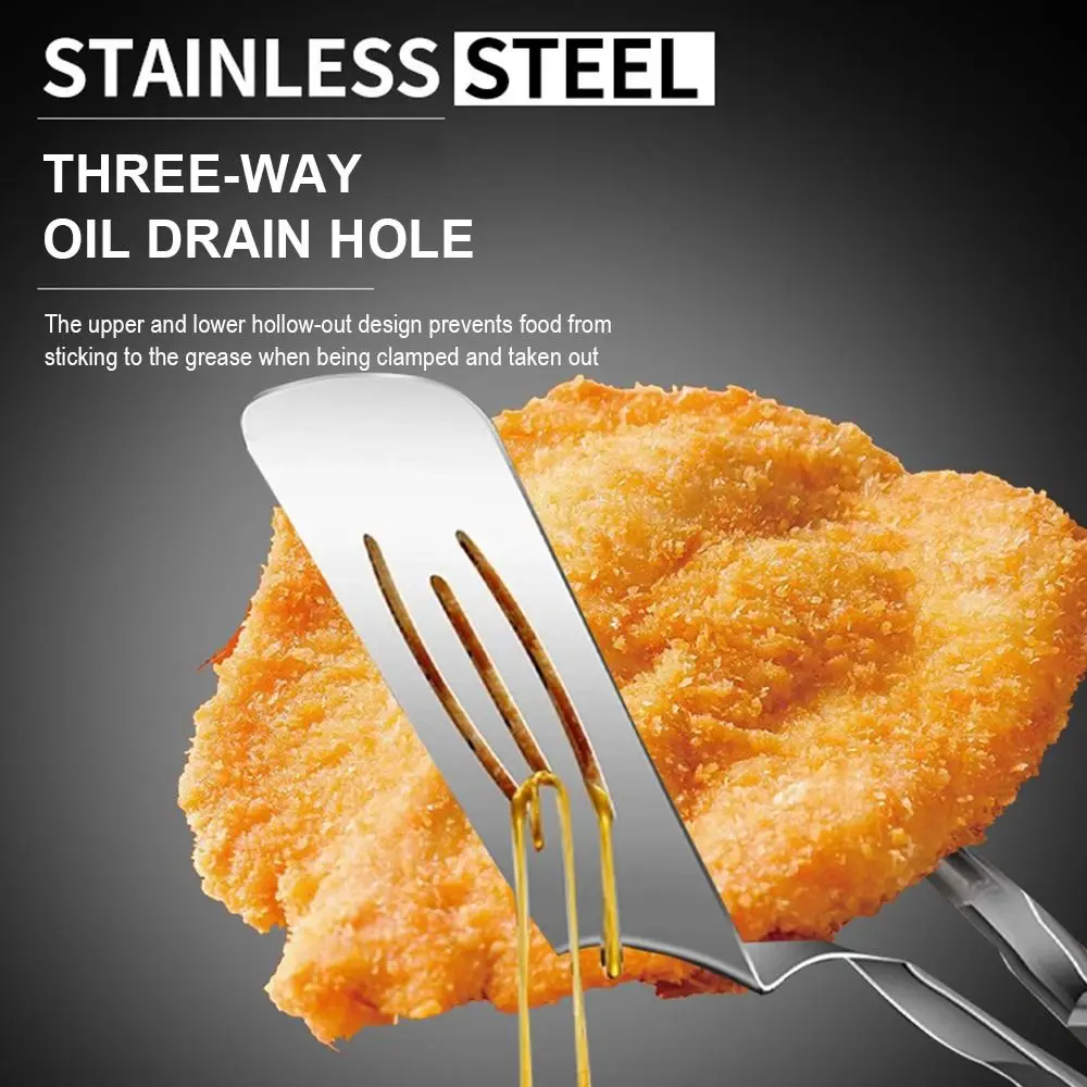 304 Stainless Steel Spatula Tong Multi-Functional Extended Handle Fish Steak Spatula 2 in 1 Heat-Resistant