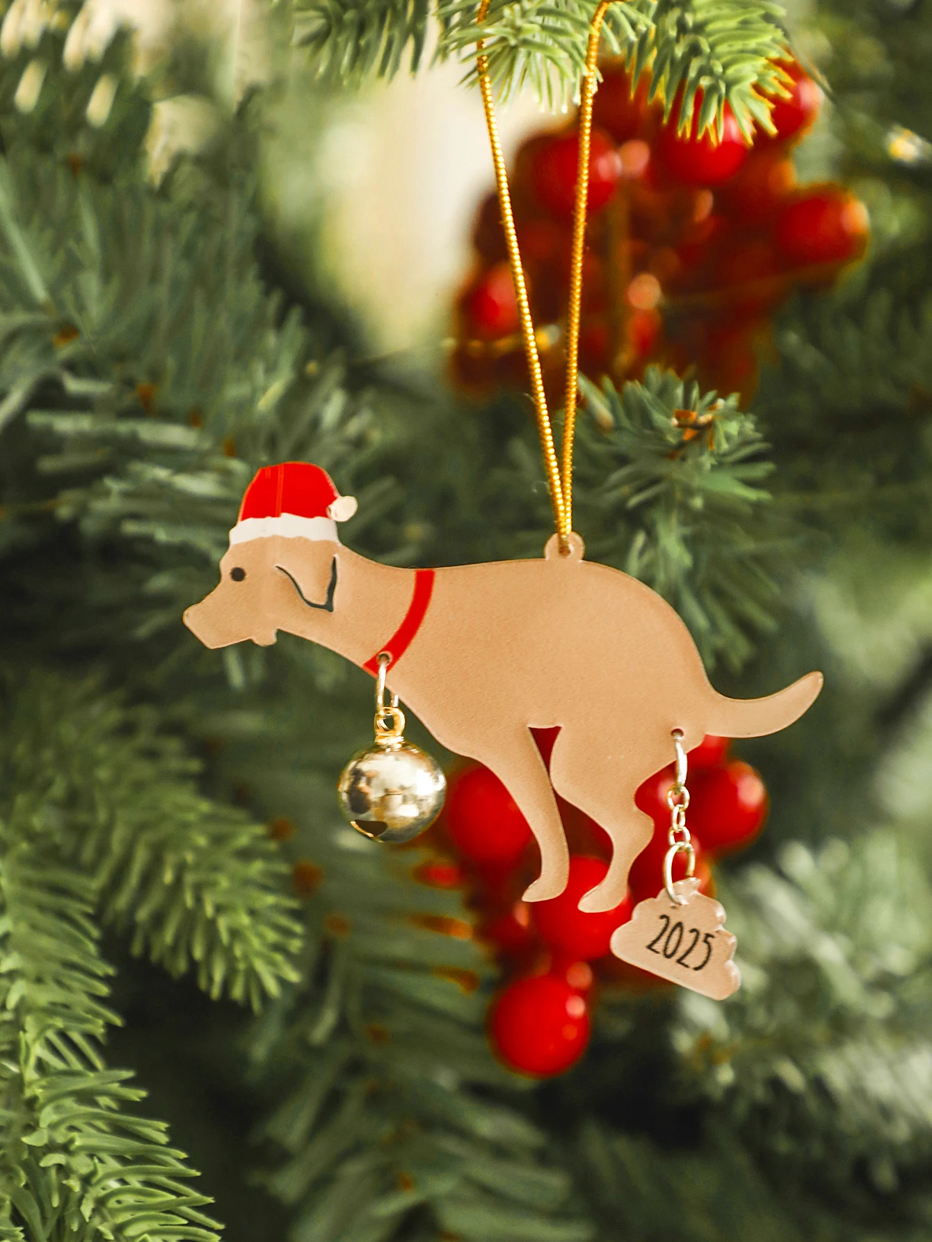 زخرفة مضحكة على شكل حيوان أليف لعيد الميلاد، ديكور معلق للكلاب والقطط من الأكريليك مع قبعة سانتا وقلادة 2025، هدية مبتكرة لشجرة عيد الميلاد #3