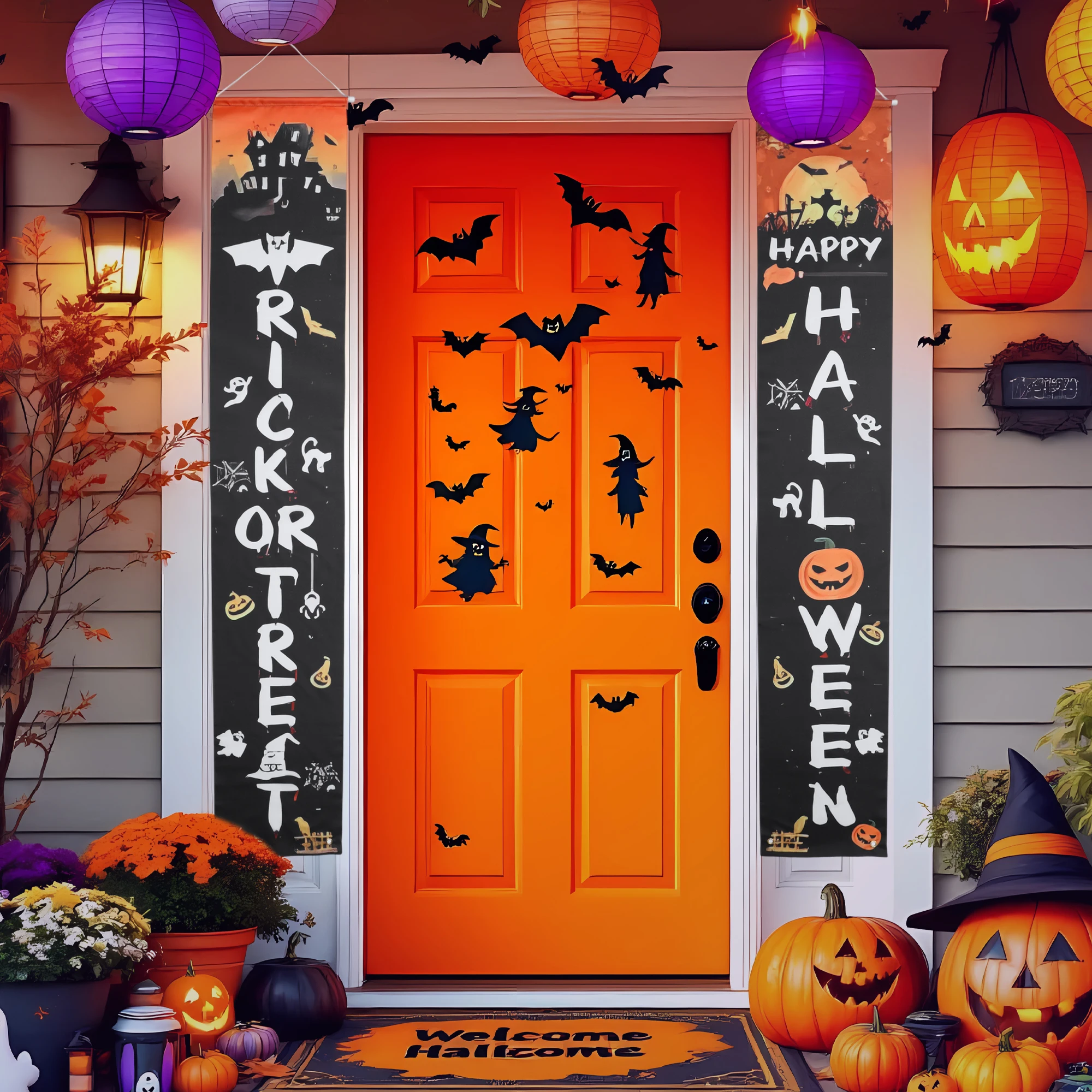 

UXCELL Halloween Banners Trick-or-Treat Door Decorations Porch Sign Spooky Pillar Sign Decorations for Outdoor Party Supplies