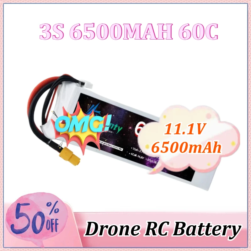 

3S 60C Max Lipo Battery 11.1V 6500mAh for Drone RC Car Truck Tank Boat Truggy Battery with XT60 XT90 T EC5 Plug High-Capacity