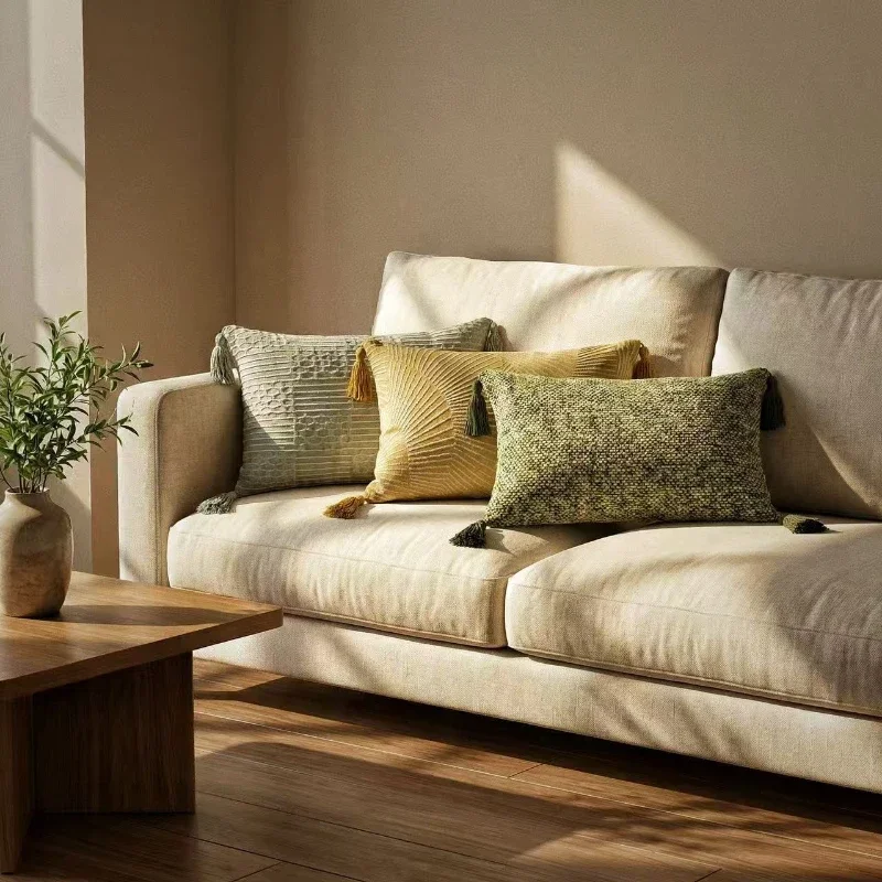 30x45cm Vintage Chenille Weave Cushion Cover with Tassels Skin-friendly Durable Machine Washable Wrinkle-resistant Pillow Case