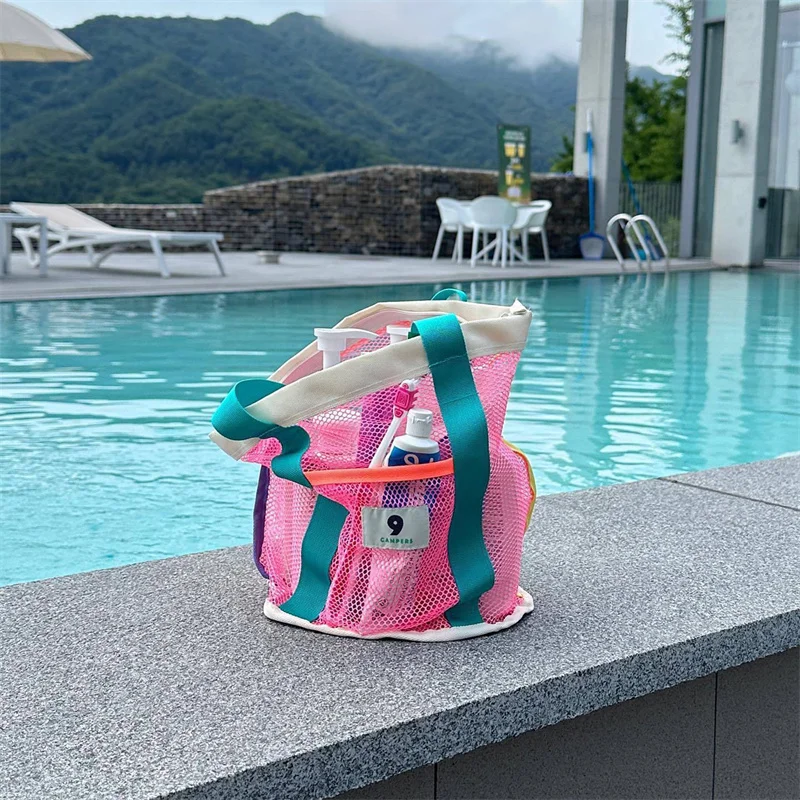 Outdoor Children Beach Mesh Bag Sand Away Foldable Portable Kids Beach Clothes Bags Toy Storage Sundries Organiser Bag Backpack