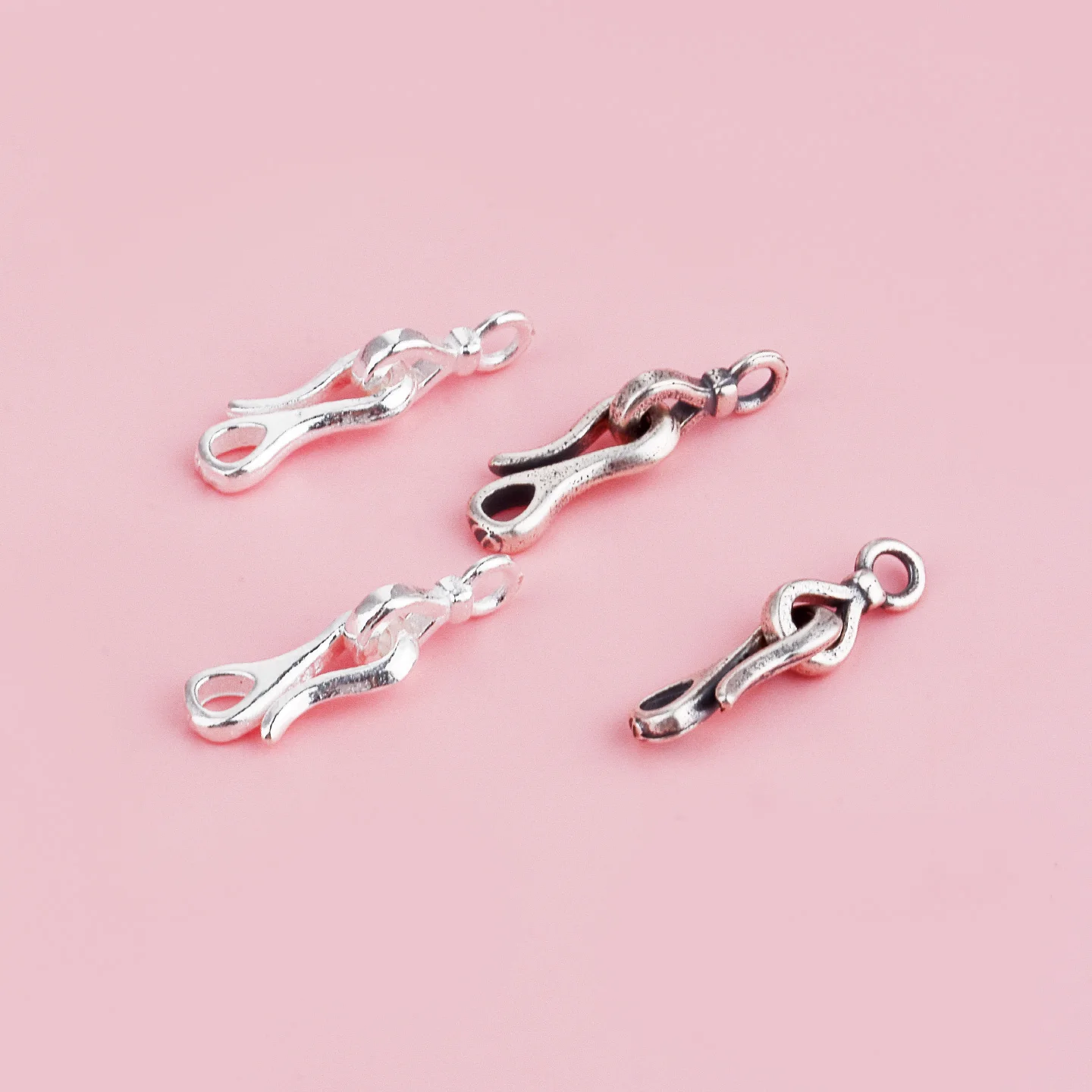 S925 pure silver small question mark hook with large circle combination end connecting clasp. Handmade DIY bracelet accessory.