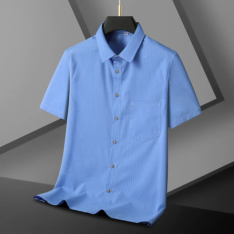 

Summer men lapel short sleeved shirt stripes extra fat plus size business casual loose trendy loose 7xl 8xl 140kg