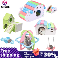 Pet Hamster Toys Wooden Rainbow Bridge Seesaw Swing House  Small Animal Activity Climb Toy DIY Hamster Cage Accessories