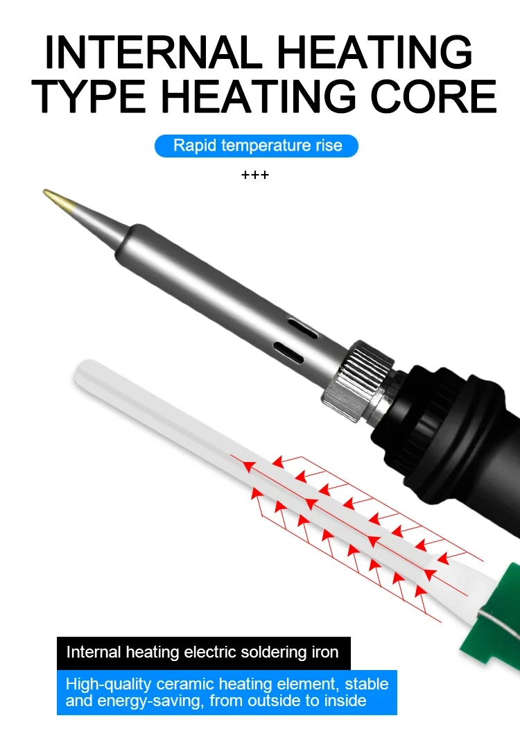 60W Adjustable Temperature Electric Soldering Iron EU 220V / US 110V Welding Iron Rework Station Heat Pen Tips DIY for Repairing