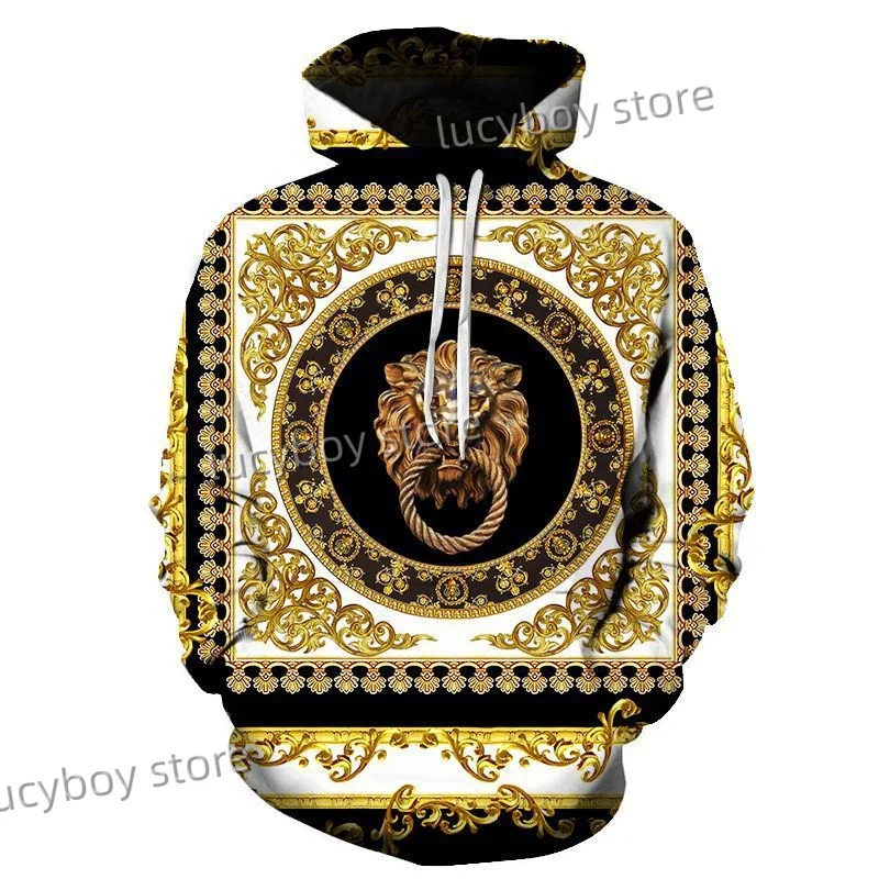 Men Gold Chain Print Loose Hoodies Street Fashion Hoodie Mens Long Sleeve Harajuku Graphic Hooded Sweatshirts Tops Men Clothing