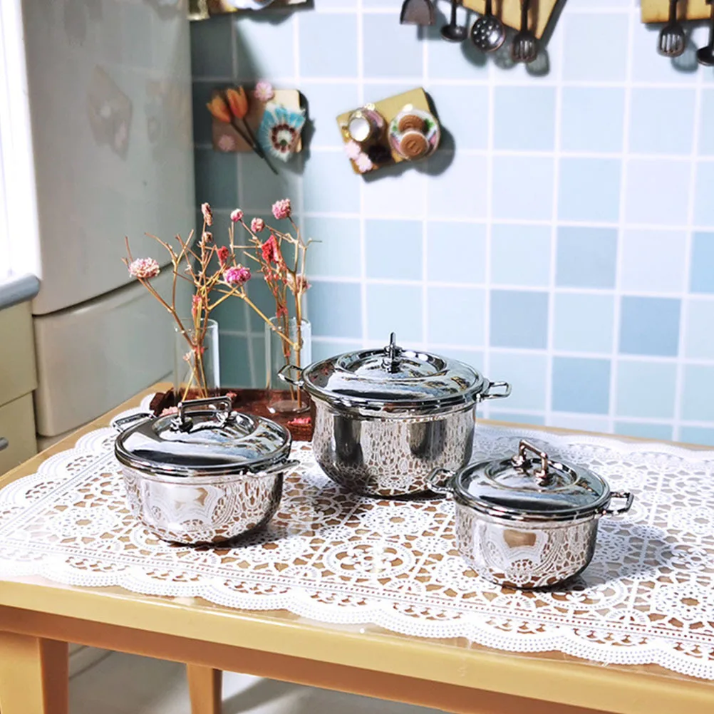 3 Stuks Mini Soeppan Set Premium Legering Miniatuur Keukengerei Compact Pretend Soeppannen Voor Spelen Keuken Accessoires Kleine Soep