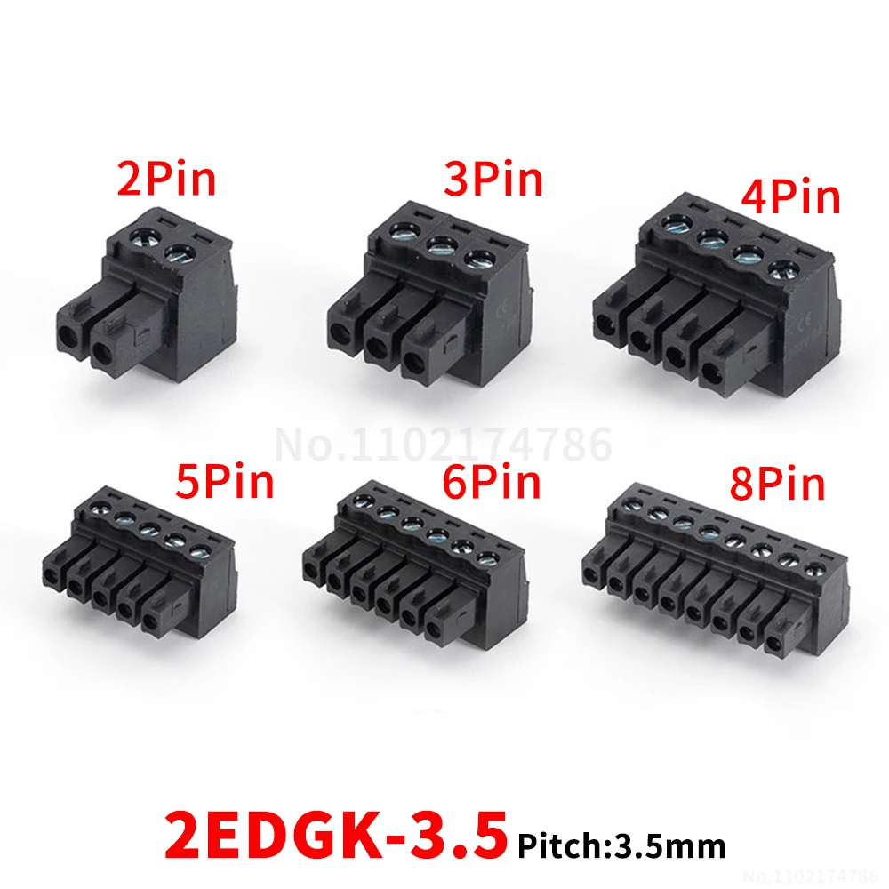 (5 pcs) KF 2EDGK - 3.5mm pitch terminal block 2~16P pluggable PCB terminal socket 15EDGK 3.5 plug black