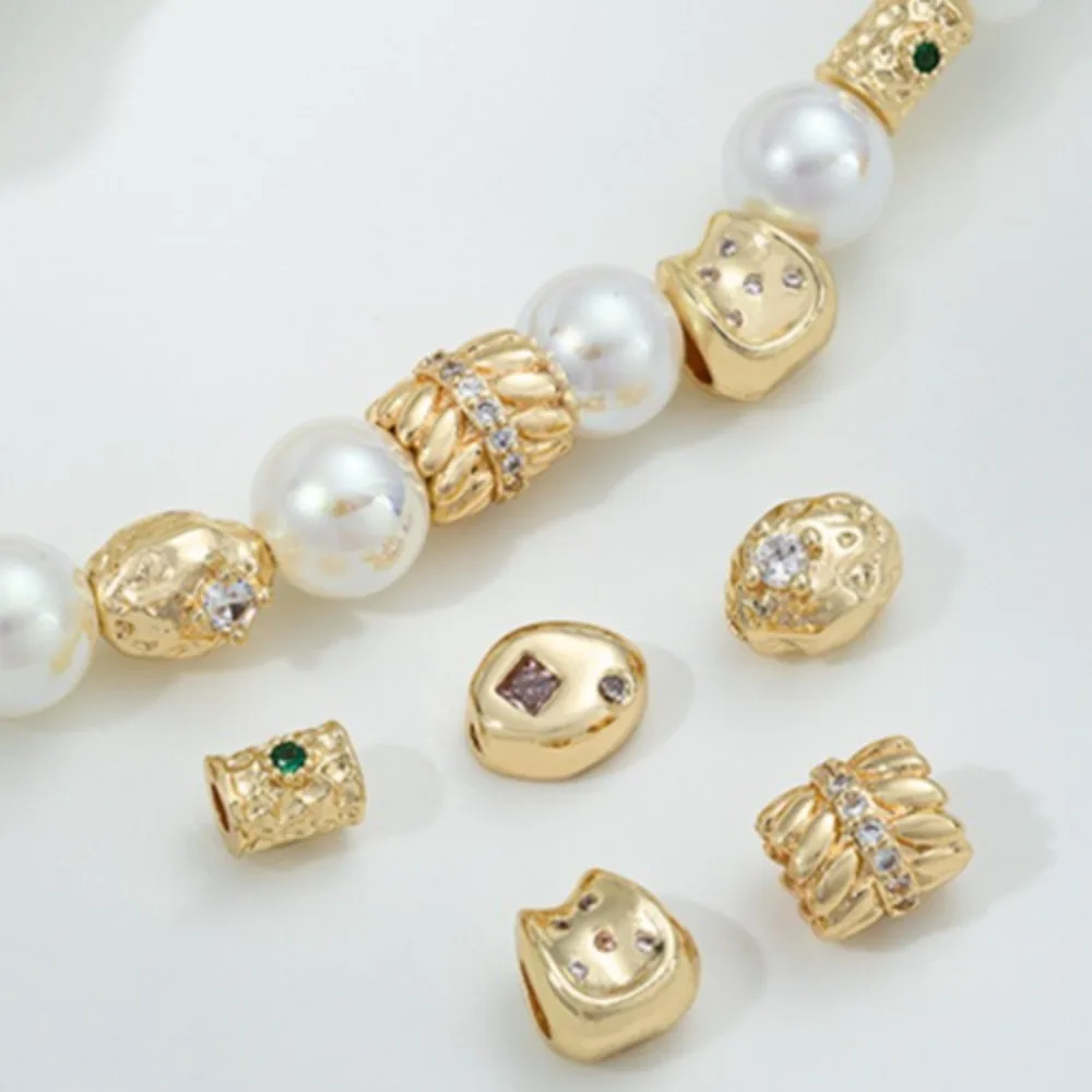 

Copper Bead 14K Gold Color Irregular Shaped Zircon Bead Bucket Beads Wheat Ear Large Hole Beads DIY Handmade