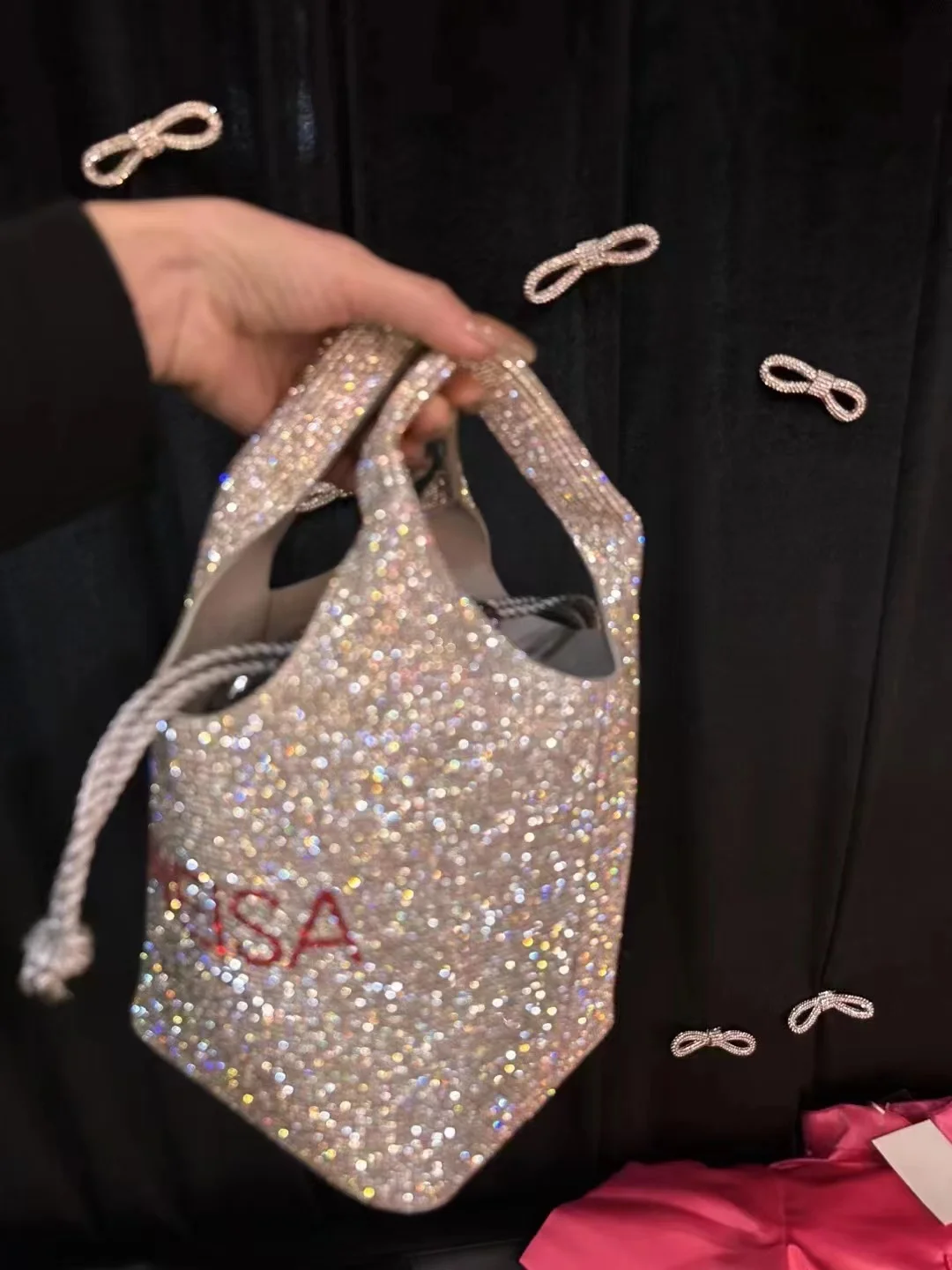 Bling Shiny Bucket Bag Glitter Rhinestones Diamond Evening Bag Women Fashion Handbag Wedding Party Clutch Purse Shoulder Bag