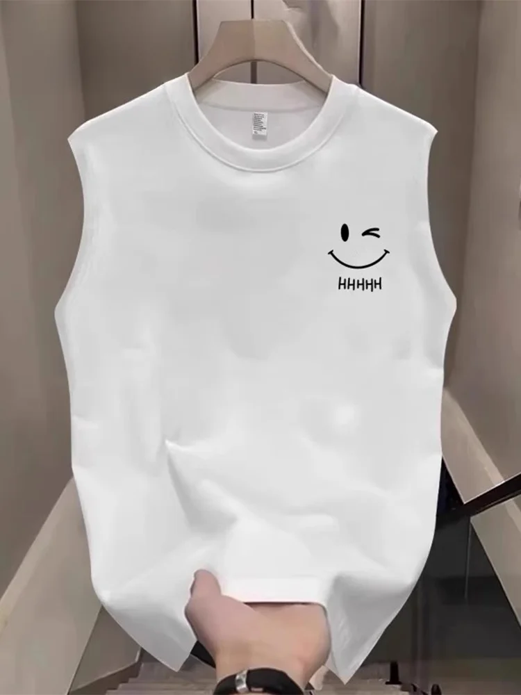 

C Hong Kong Summer Thin American Loose Fit round Ne Svel Vest Breathable Cotton Youth Faion Sportswear Top