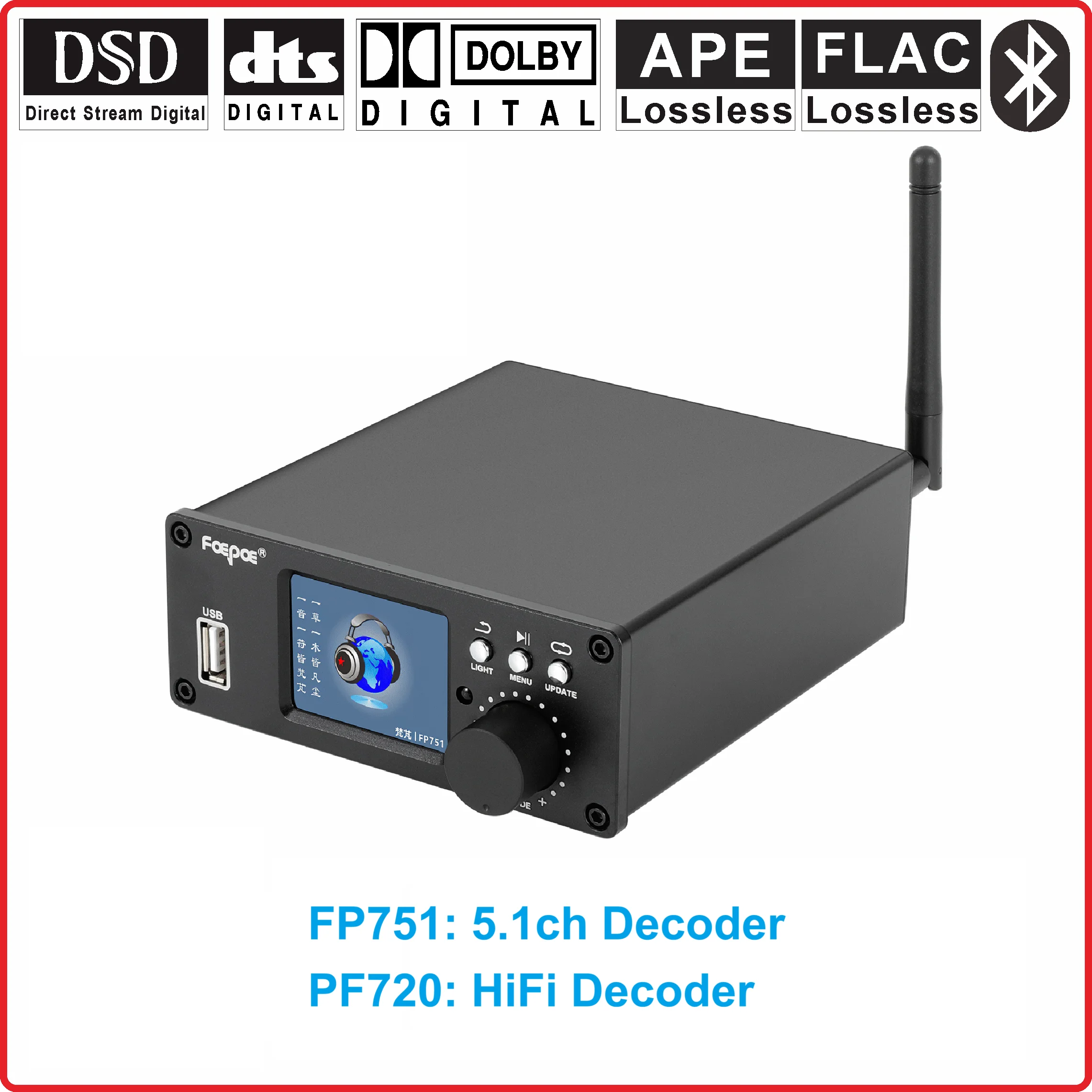 DTS AC3 5.1 Audio Decoder DSD USB Player Converter HDMI-Compatible Extractor Coaxial Optical PC-USB Soundcard Bluetooth BT 5.3