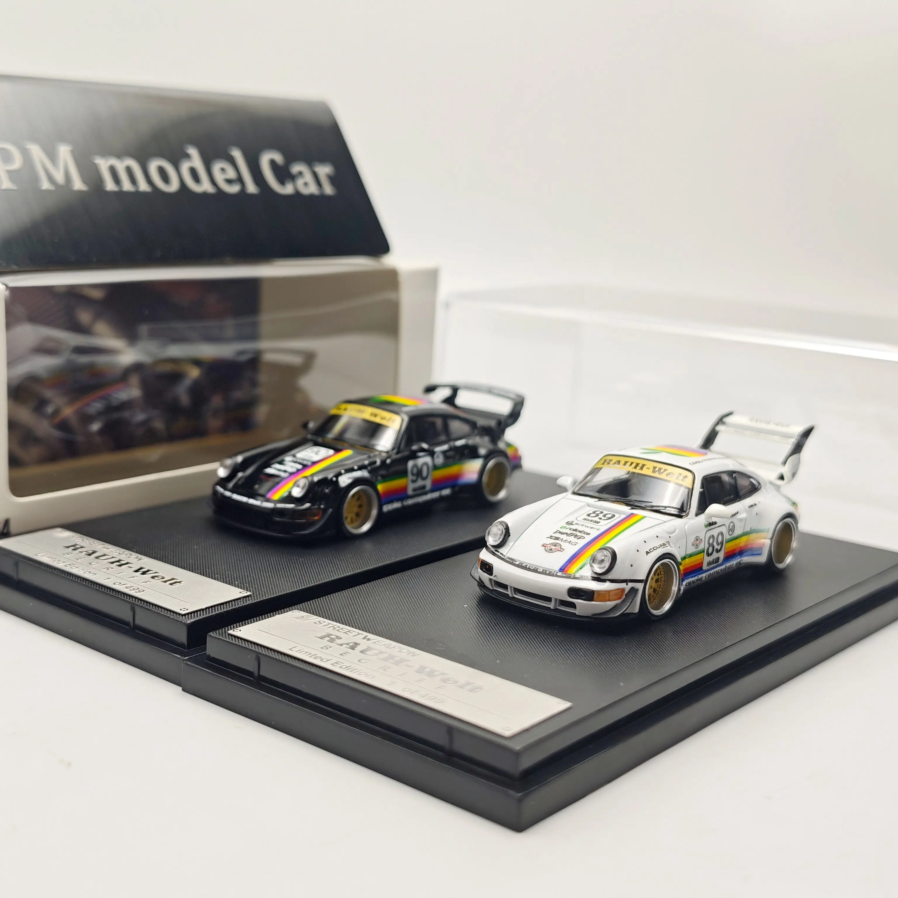 SW 1:64 Porsche RWB 930 Black & White Apple Livery Alloy Diecast Model Car Collectible Gift