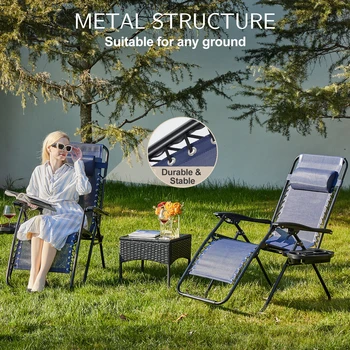 مجموعة JHK Zero Gravity مكونة من كرسيين محمول للتخييم في الفناء في الهواء الطلق كرسي صالة الحديقة مع صواني حامل الأكواب وسادة قابلة للتعديل