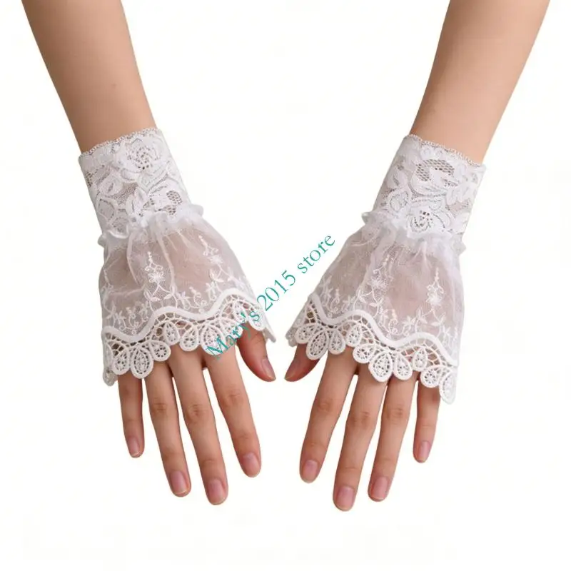 

Elegant White Floral Lace Fake Cuffs For Women Stylish Hand Sleeve Cosplay Accessories Perfect For Parties And Weddings