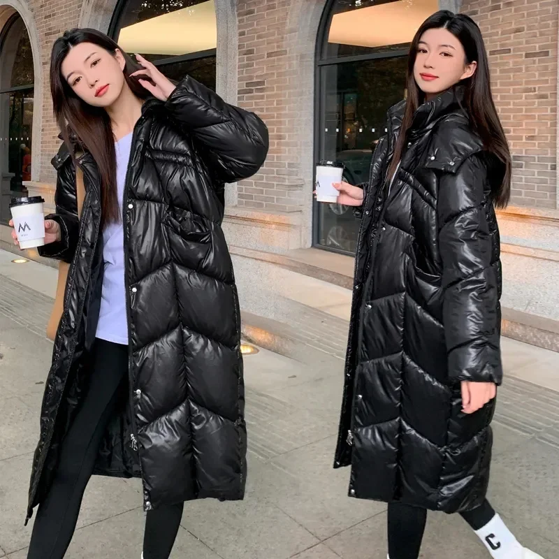 Winter New Women Cotton Padded Jacket Fashion Loose Oversize Hooded Cotton Coat Long Over The Knee Parka Thick Warm Outwe2025ar