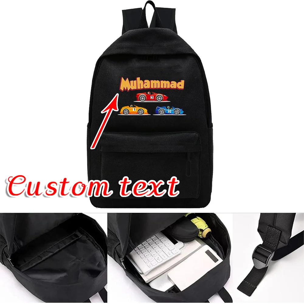 

Personalized Customization Name Black Canvas Backpack Unisex Backpack Casual Travel Backpack Car Pattern