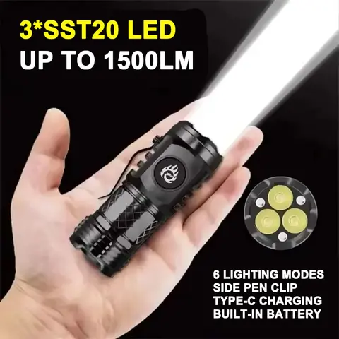 Super Bright MINI LED Flashlight USB Torch Rechargeable Zoom Fishing Lantern Powerful 3 Lighting Mode Outdoors Camping Lamp