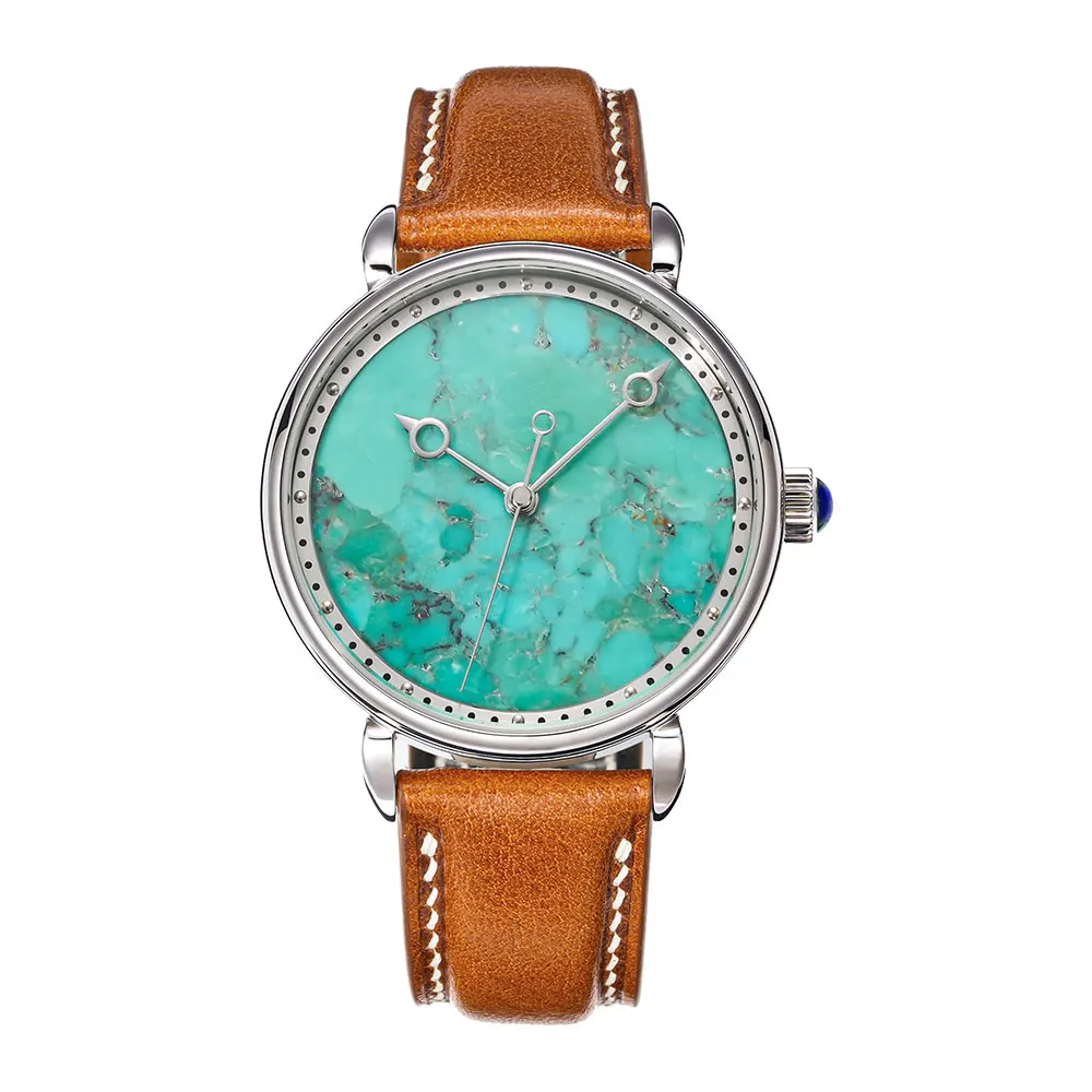 HUASUO 41mm Luxury Turquoise Dial Mechanical Watch For Men Automatic Movement Seagull2892 Or ETA2892 Sapphire Crystal Wristwatch