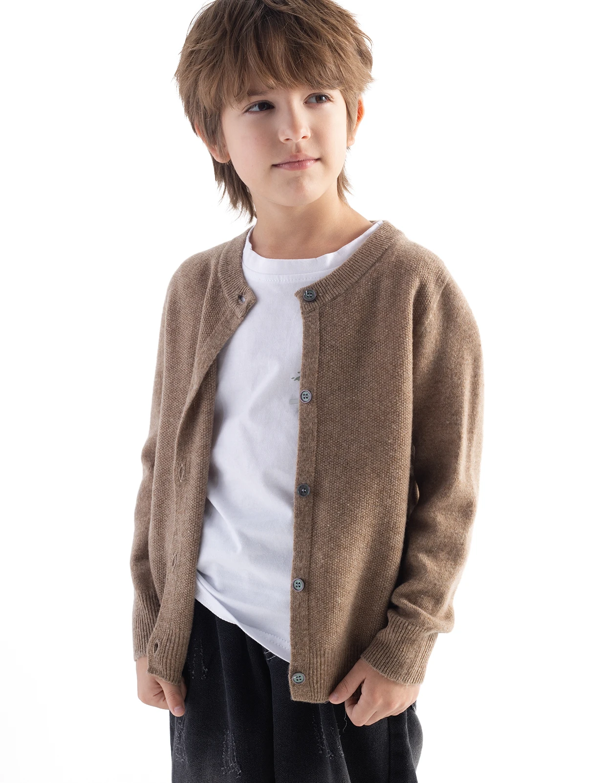 

Boys Girls 100% Merino Wool Cardigan Fall Winter Kid O Neck Long Sleeve Seamless Pullover Children Top Child Woolen Sweater Coat