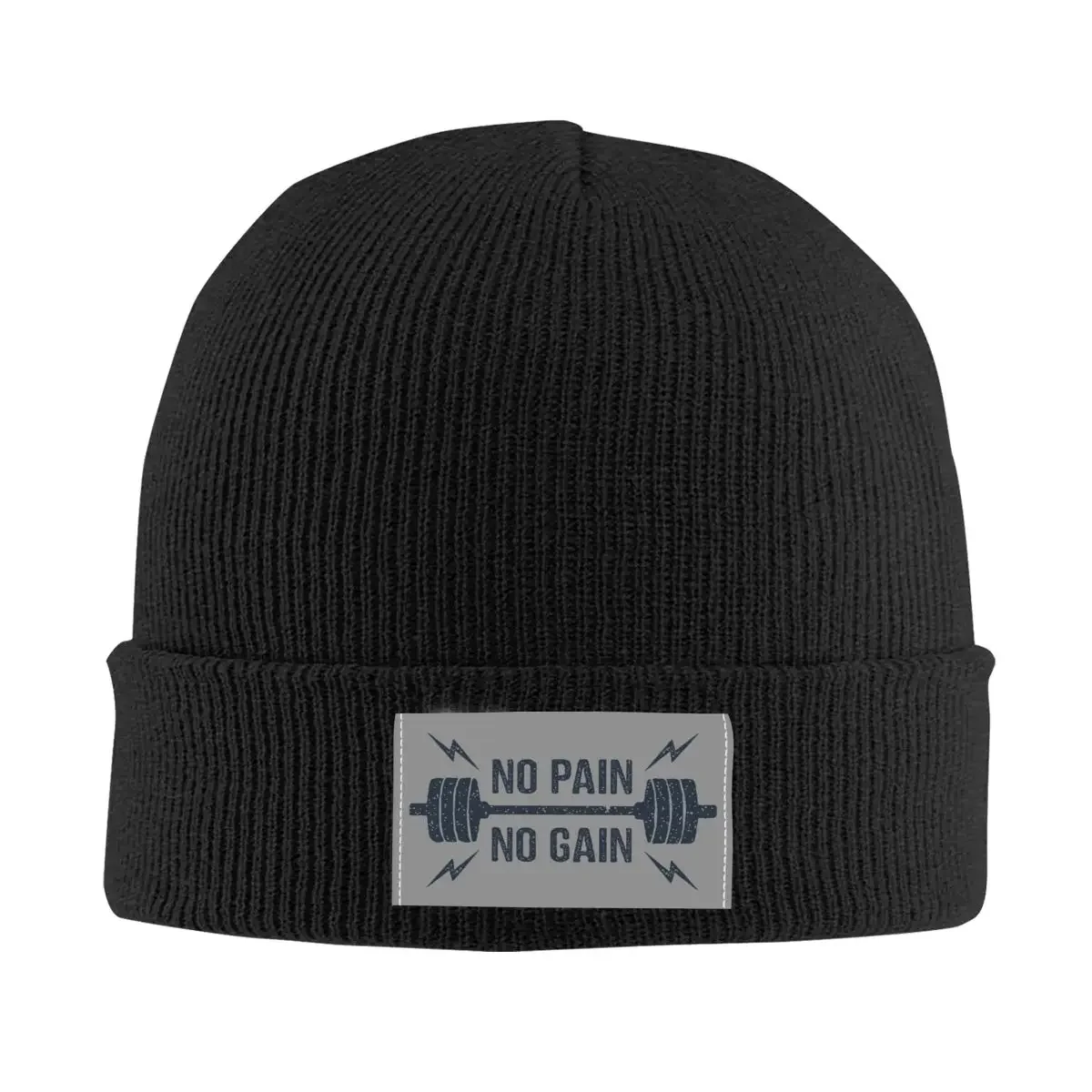 

No Pain No Gain Gym Motivational Quote Skullies Beanies Caps Winter Warm Knitting Hats Unisex Bodybuilding Workout Bonnet Hats