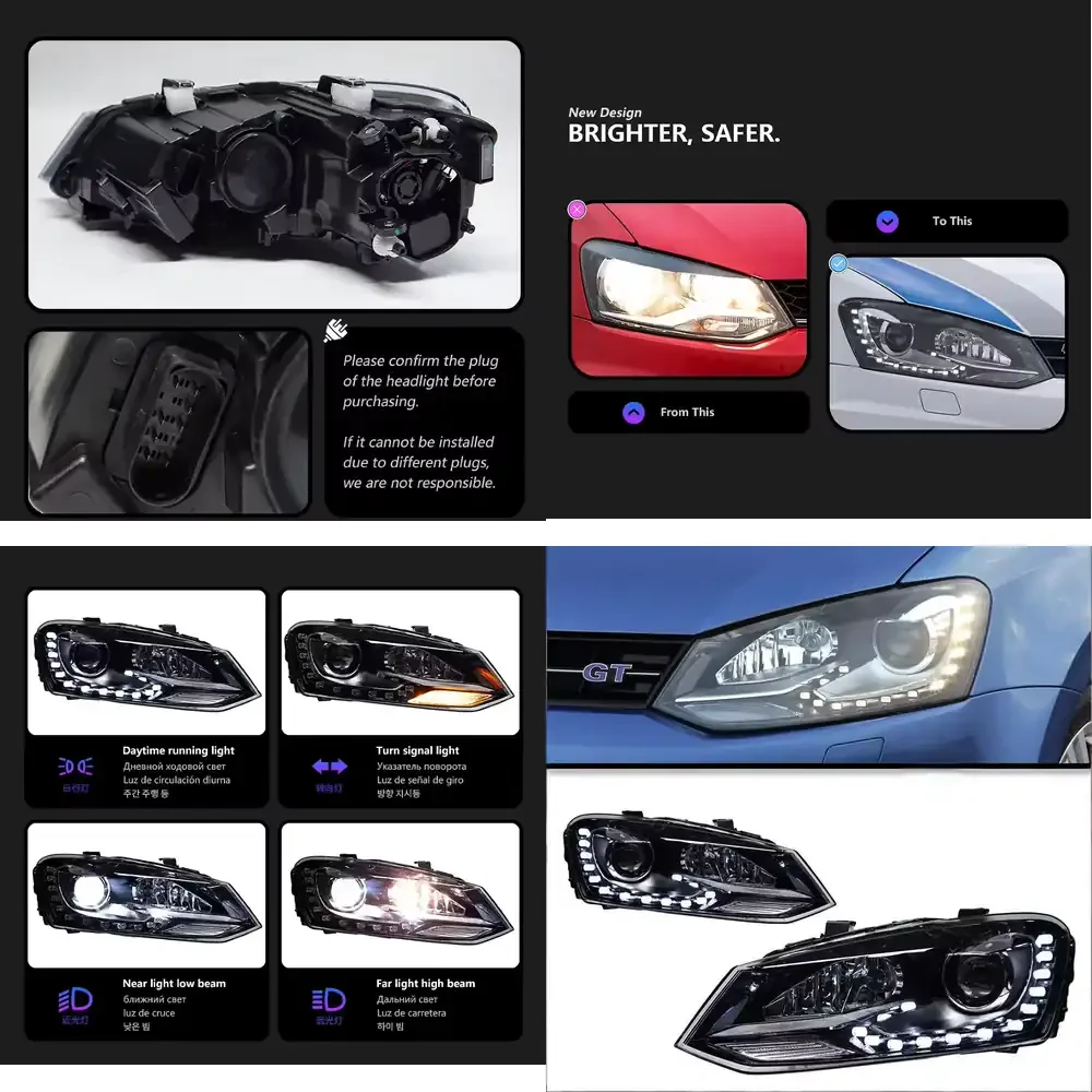11-18 Model Year for Polo Headlight Assembly Modification GTI Xenon Lights R20 Teardrop Daytime Running Lights LED 10W