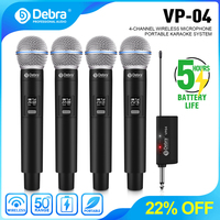 Debra Karaoke Wireless Microphone 4-Channel System Built-in Lithium Battery Rechargeable Handheld Mic 50m Range for Karaoke