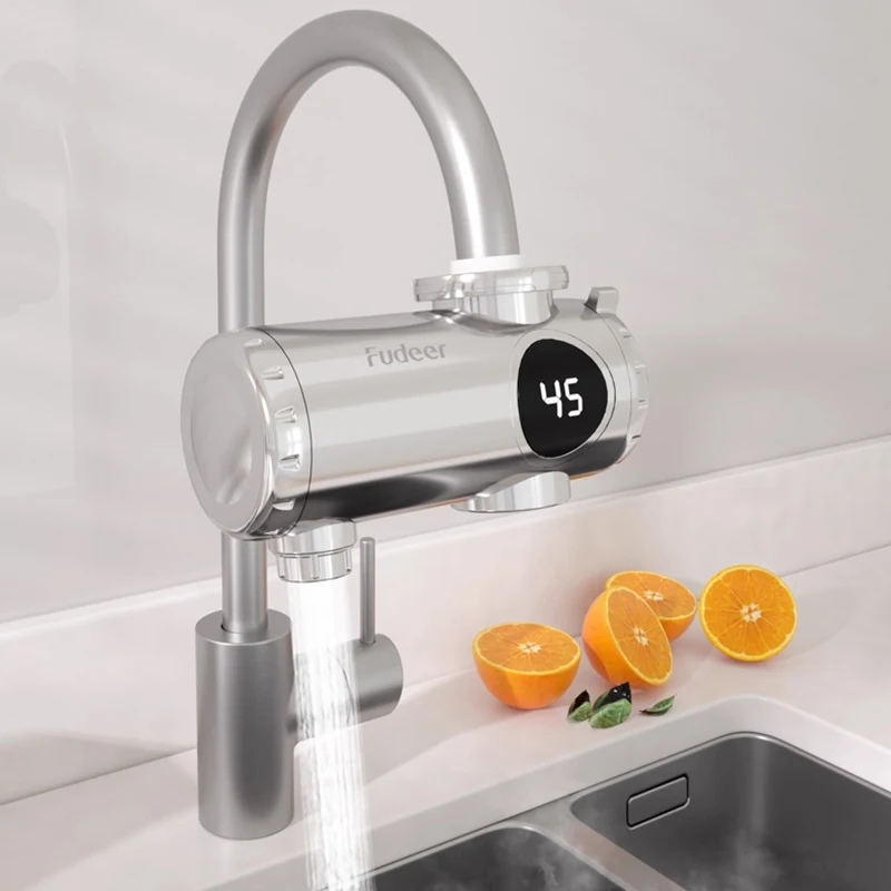 3000W Electric Water Heater Quick Install Instant Heating Faucet Hot and Cold Double Outlet Tap with Temperature Display 220V