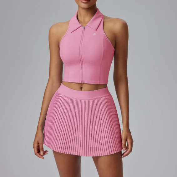 220gsm Pickleball Padel 2 قطعة الرياضة الصدرية التنانير مجموعة مع السراويل الصالة الرياضية اللياقة البدنية مخصص تجريب الملابس Skort ملابس التنس للنساء #6