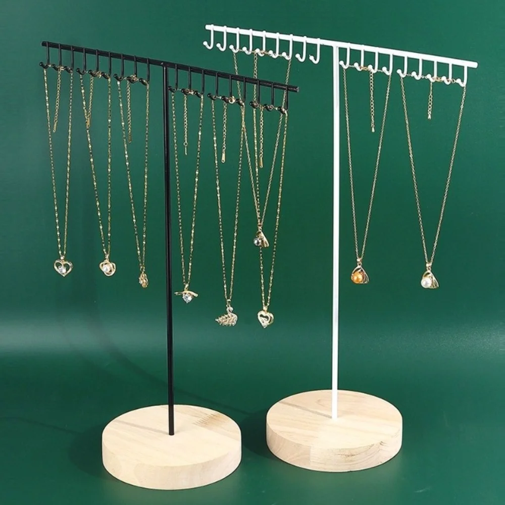 

T-shaped Necklace Storage Rack Space Saving Multipurpose Jewelry Organizers Stand with Wood Base Bracelet Holder