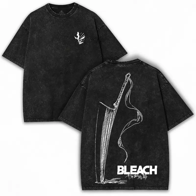 2025 Japan Zangetsu Graphic T-shirt BLEACH Anime Vintage Washed Oversized T Shirt Men Women Clothing Cotton Short Sleeve Tees