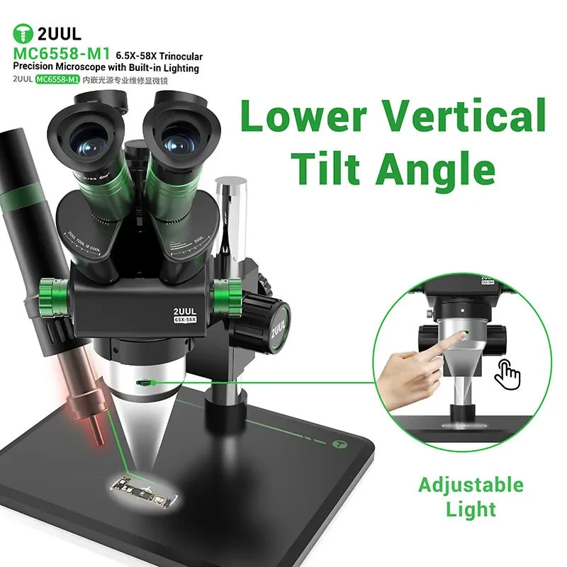 2UUL MC6558 65X-58X Professional Repair Microscope with Built-in Lighting High Precision Microscope