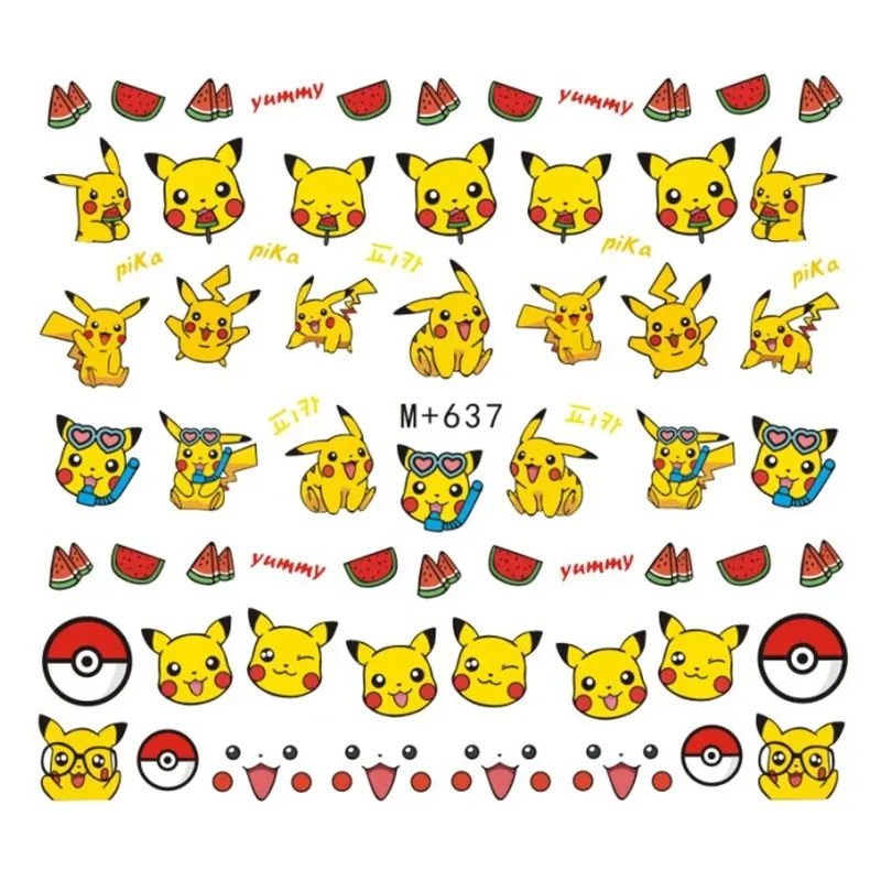 Pokemon Cute Nail Sticker Kawaii Cartoon Anime Figure Pikachu Nail Stickers Decals Manicures Decoration for Girl Makeup Toys