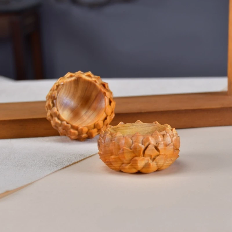 Handmade Wood Carved Hollow Round Lotus Pedestal, Wooden Display Base for Buddha Statue Fish Tank Desk Home Decoration Craft