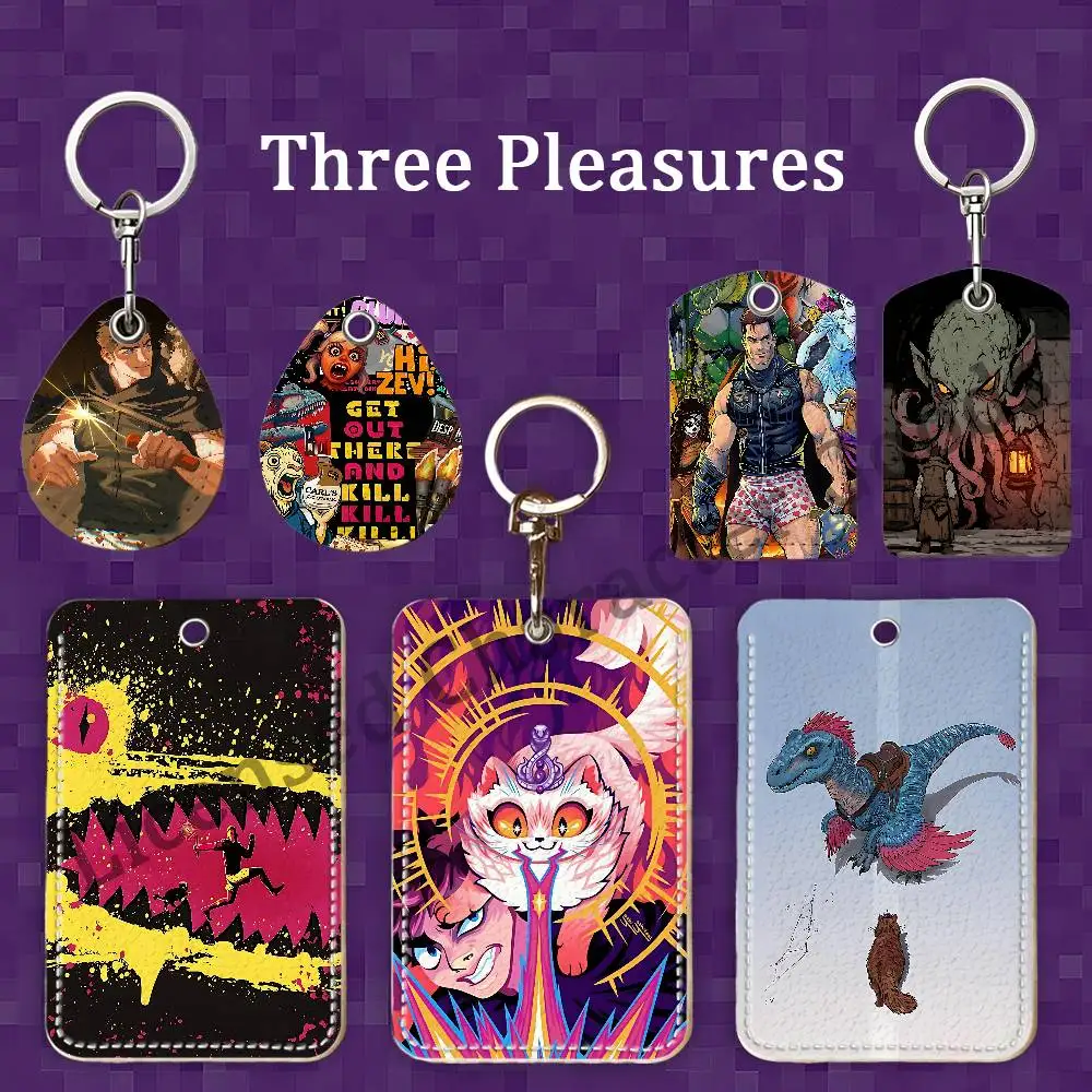D-Dungeon C-Crawler C-Carl Rectangle Card Case Keychain Access Card Bag Key Tag Ring Leather Card Holder Key Ring Access