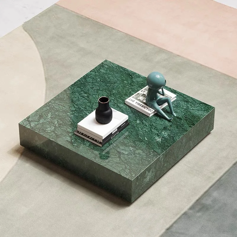 Nordic Living Room Modern Luxury Center Coffee Table Set White Green Black Marble Stone Rectangle Marble Plinth Coffee Table