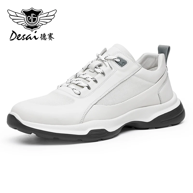 Desai Men's Shoes Summer Mesh Shoes New Genuine Leather Soft Sole Mesh Shoes Thick Sole Lightweight Breathable Sports