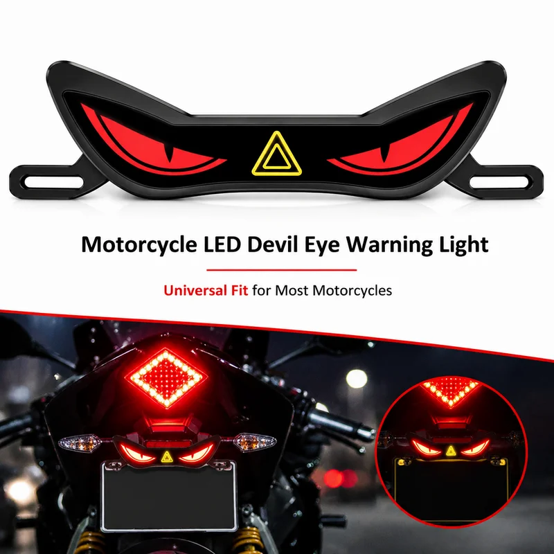 Motorcycle Triangle Demon Eyes Warning Light Universal License Plate Decoration Flashing Screw Lamp For
