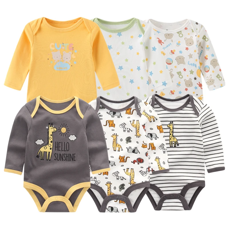 6 Pieces Newborn 100% Cotton Baby Girl Clothes Unisex Long Sleeve Baby Boy Clothes Sets 0-12M Print Autumn Spring