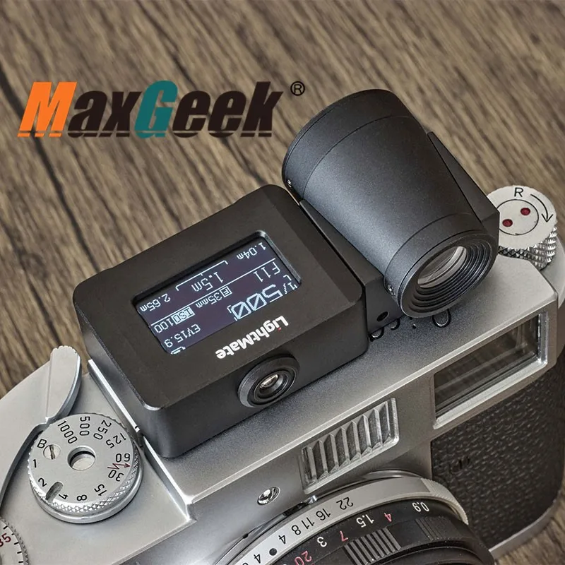 Maxgeek Metal Silvery/Black LightMate Area 17-degree Film Camera Light Meter High Precision Chargeable Exposure Meter