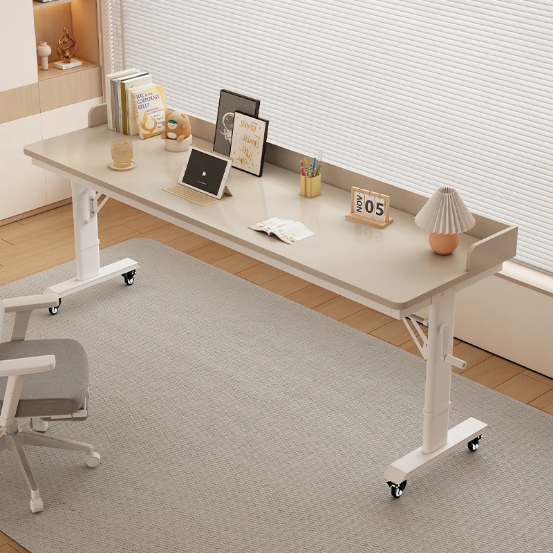 Lifting long table Movable balcony Solid wood cross bed Small apartment bedside desk Computer table